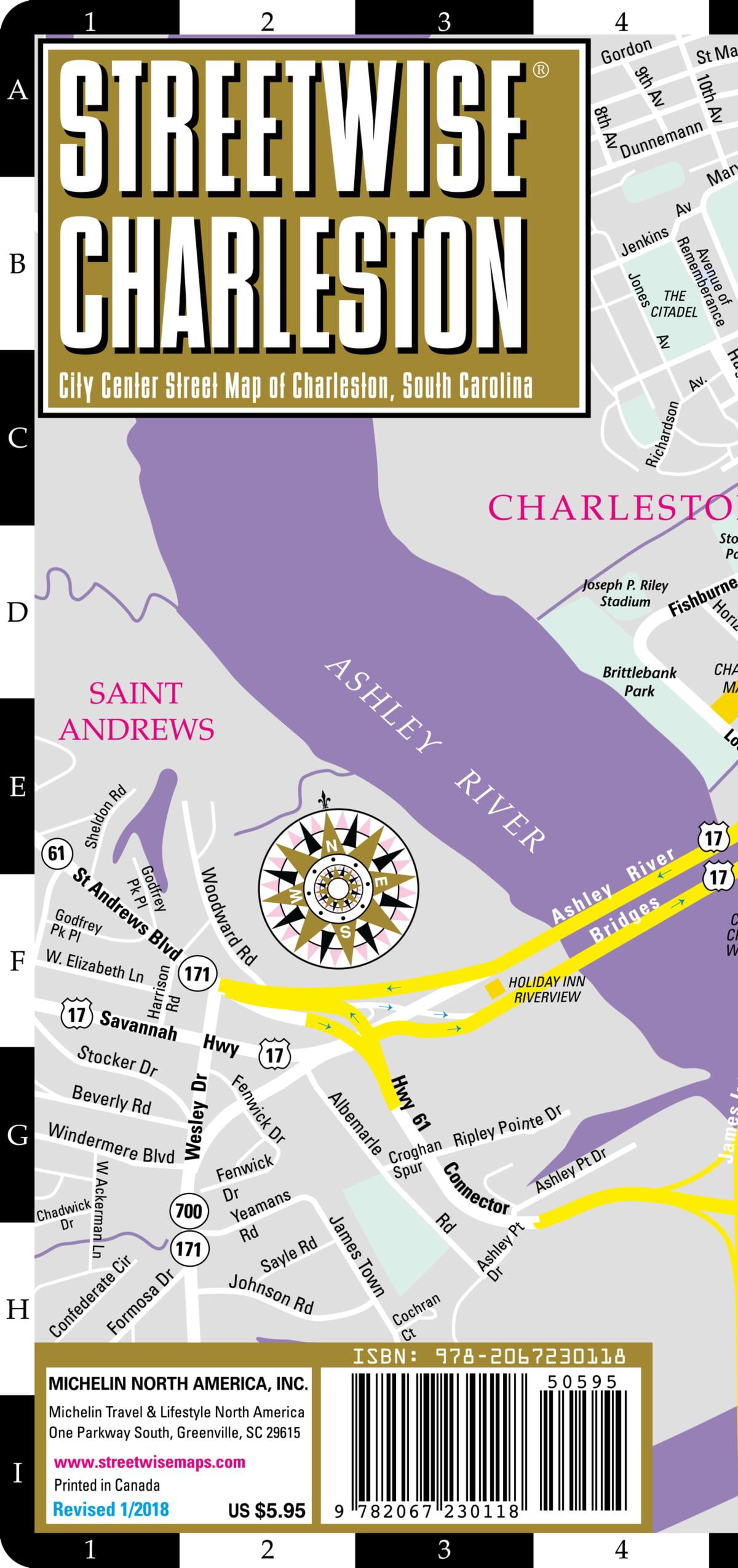 Streetwise charleston map - laminated city center street map of