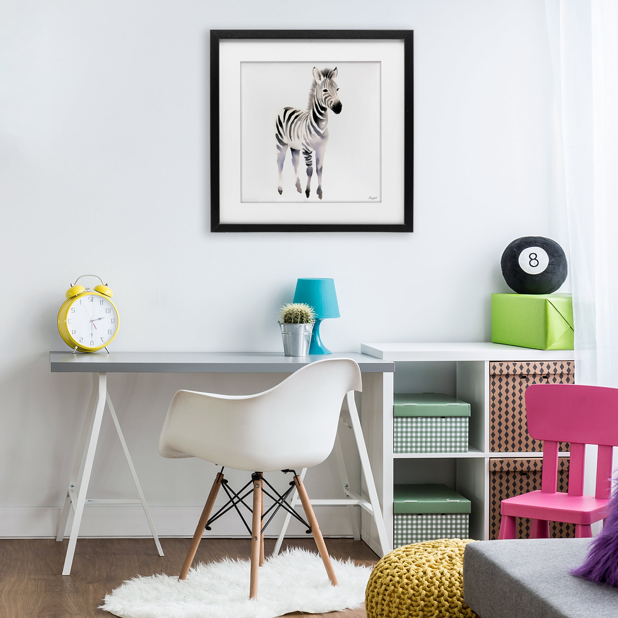Stupell Industries Minimal Zebra Foal Black Framed Print Under Glass, design by Roozbeh