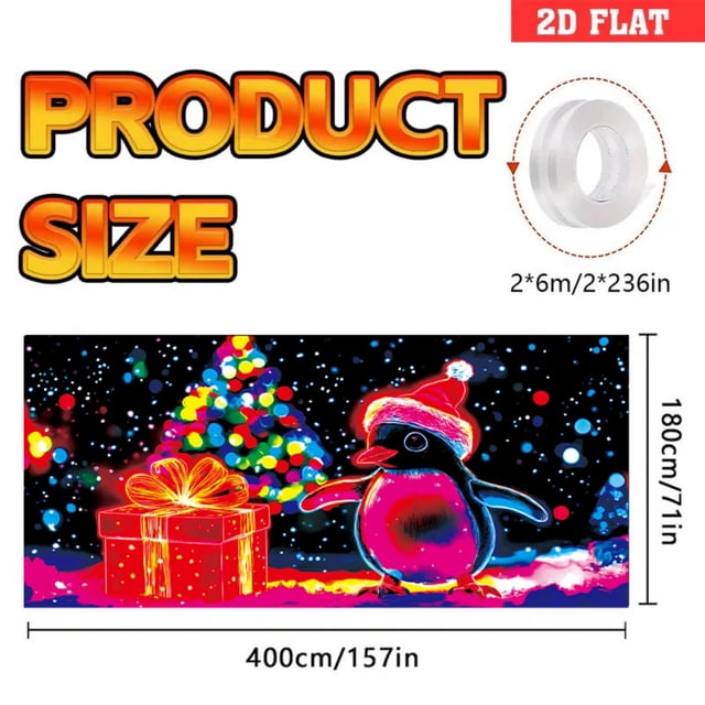 Christmas Garage Door Cover Background Fluorescent Design 1 Pack With Streamer Rope For Holiday Decor