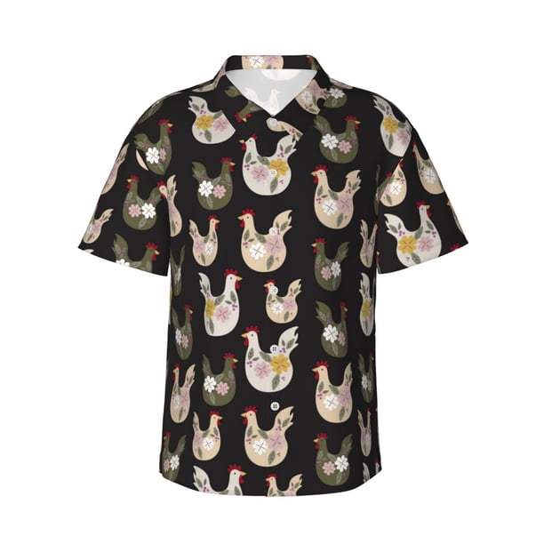 Fotbe Flowe Rooster Camisa Hawaiana para Hombre Unisex – Camisa Casual de Verano con Botones de Manga Corta de Algodón y Lino,Small