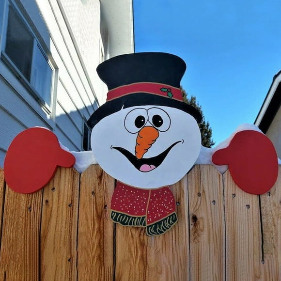 Huadaliy Christmas Yard Signs Cute Snowman Fence Peeker Xmas Party Favors (Snowman)