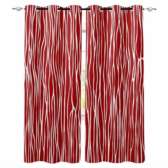 Red Striped Blackout Curtains for Bedroom - 84 Inch Long Light Blocking 2 Panels Set, Classic Minimalist Waves Lines Pattern Thermal Insulated Living Room Drapes Grommet Window Curtains 52"x84"
