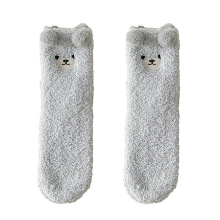 

Manwang Women Mid-calf Socks 1 Pair Women Winter Coral Fleece Bear Pattern Plush Floor Socks Women Mid-calf Length Socks