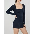 thumbnail image 3 of KelaJuan Women's Workout Jumpsuit Shorts Long Sleeve Square Neck Solid Color Lounge Rompers Unitard Bodysuits, 3 of 6