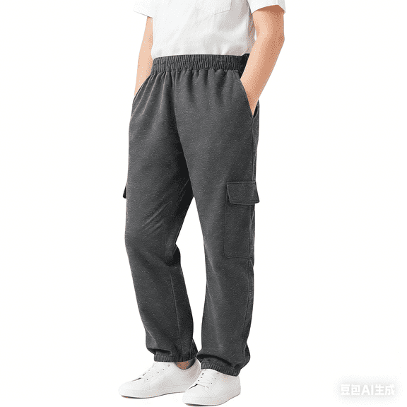YOUYEDIAN Boy's Tall Cargo Sweatpants Kids Extra Long Workout Lounge Pants with Pockets (Gray, 9-10 Years)