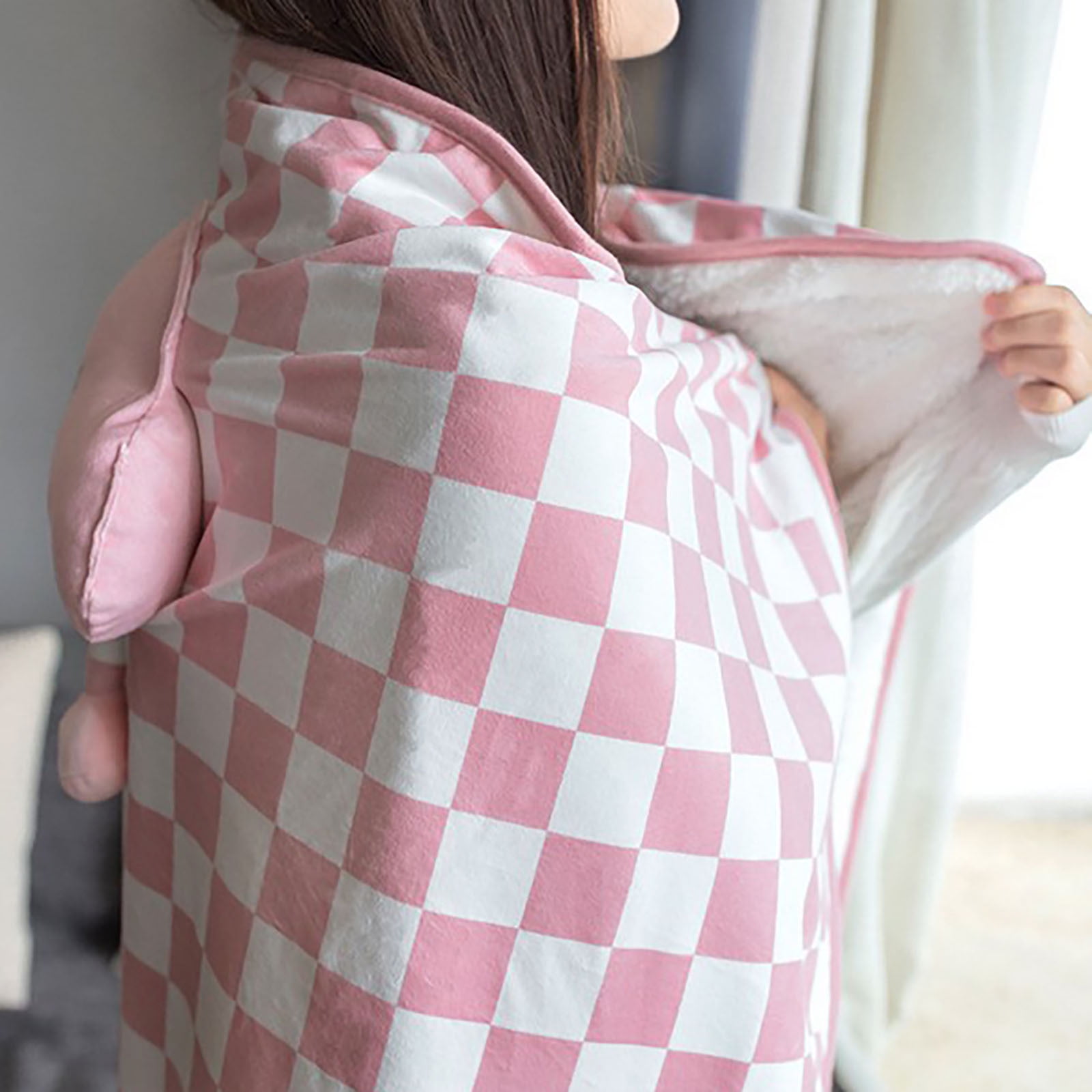 USB Electric Heating Blanket 45"x31" with 3D Cloud Design, Checkered Pattern Portable Throw for Home Office Travel, Fast Warmth & Auto Safety Shut Off