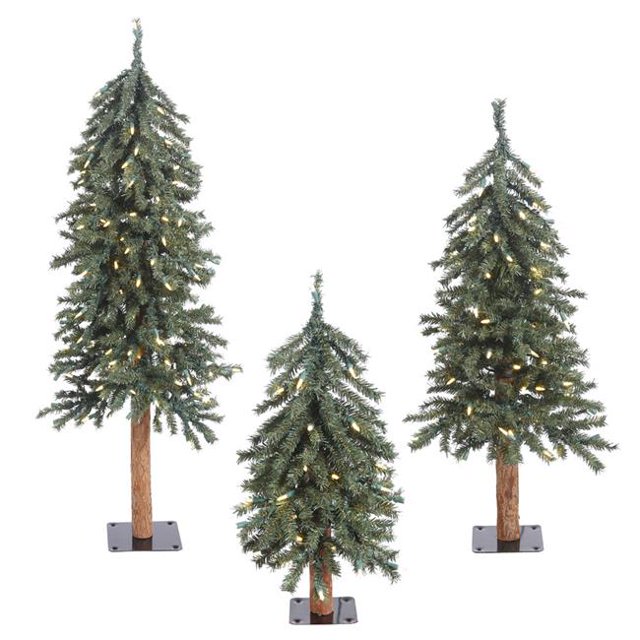 Natural Bark Dura-Lit Alpine Tree with Warm White LED Lights - 2, 3 & 4 ft.