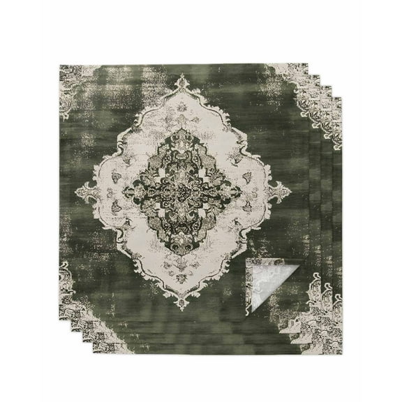 Vintage Green White Cloth Napkins Set of 4, Southwestern Geometric Abstract Art Washable Reusable Dinner Cocktail Napkin for Kitchen Party Wedding Banquet Holiday Baby Shower Table Decor