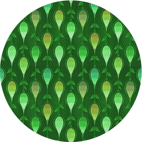 Ahgly Company Machine Washable Indoor Round Transitional Dark Green Area Rugs, 8' Round
