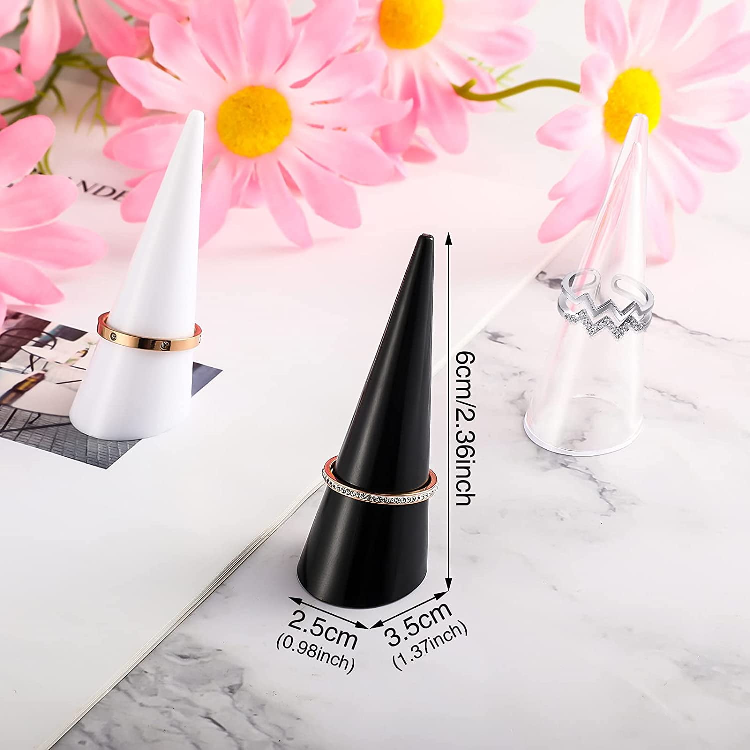 12 Pieces Clear Ring Holder Solid Acrylic Ring Holder Display Support Holder Cone Shape Acrylic Jewelry Showcase Display for Jewelry Ring Wedding Ring Black White Transparent Walmart
