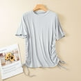 thumbnail image 2 of MIUOWANP Women's Short Sleeve Tops Casual Solid Color Trendy Pleated Slim Fit Drawstring Top Size XL(10)Gray, 2 of 4