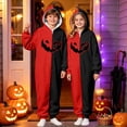 thumbnail image 2 of CUZIBR Girls Halloween Onesie Pajamas Kids Boys Hooded Plush Pumpkin Pajama Patchwork Zip Up Long Sleeve Jumpsuit Loungewear Cute Nightwear,Red,7-8 Years, 2 of 4