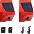 thumbnail image 1 of Luz estroboscópica solar con control remoto Sensor de movimiento Luz de alarma exterior 129 dB Sirena de seguridad de sonido IP65 Protección impermeable para su familia, villa, granja y patio, 2 pieza, 1 of 5