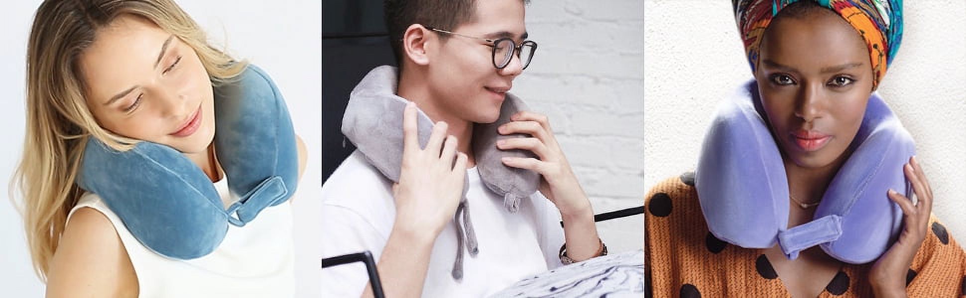 Travel Blue Wider Fit, Quiet Memory Foam, Travel Pillow For Fly Pillow, Ergonomic Neck Pillow For Spine Alignment And Comfort, High Density Memory Foam (Blue