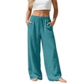 thumbnail image 5 of Diufon Linen Pants for Women Summer Casual High Waist Drawstring Wide Leg Pant Beach Vacation Trousers with Pockets, 5 of 10