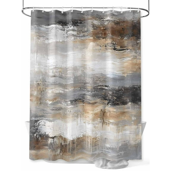 Shower Curtain Abstract White Ombre Brown Shower Curtains for Bathroom, Waterproof Polyester Shower Curtain Set with Hooks, Stall Long Size 54"x78" Oil Painting