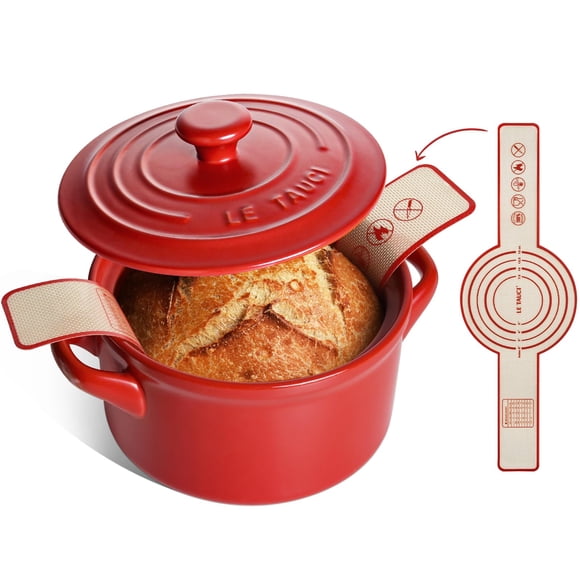LE TAUCI Four Hollandais en Céramique de 3 qt pour la Cuisson du Pain avec Écharpe en Silicone - Léger, Non Toxique, Aucun Assaisonnement Requis - Va au Four, au Micro-Ondes et au Lave-Vaisselle