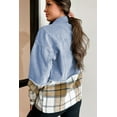 thumbnail image 2 of I AM A FASHION JUNKY Khaki Plaid Patchwork Buttoned Oversized Denim Jacket (Khaki, XL, 75%Cotton+25%Polyester), 2 of 8