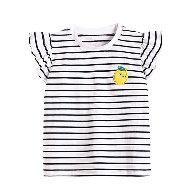 Akiihool T-Shirts pour Filles T-Shirts pour Filles à Manches à Volants T-Shirts d'Été à Col Rond Hauts à Oeillets Décontractés Mignons Blo (Blanc, 2-3 Ans)