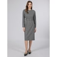 thumbnail image 2 of INSPIRE CHIC Women's Houndstooth Plaid Dress Long Sleeve Belted Business Office Pencil Dresses S Grey Black, 2 of 5