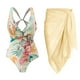 thumbnail image 1 of Gibobby Trajes de baño mujer una pieza Traje de baño de 1 pieza para mujer + 1 pieza para cubrirse Traje de baño de dos piezas con estampado vintage Mono(Amarillo,G), 1 of 4