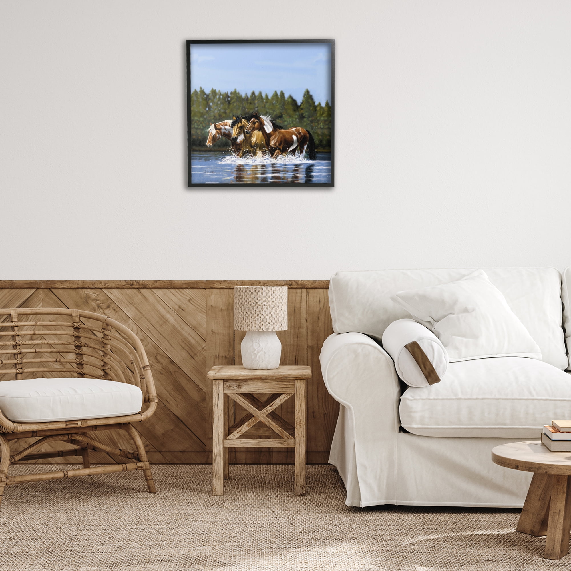 Stupell Industries Horses Upstream Splashing Animals & Insects Painting Black Framed Art Print Wall Art, 24 x 24