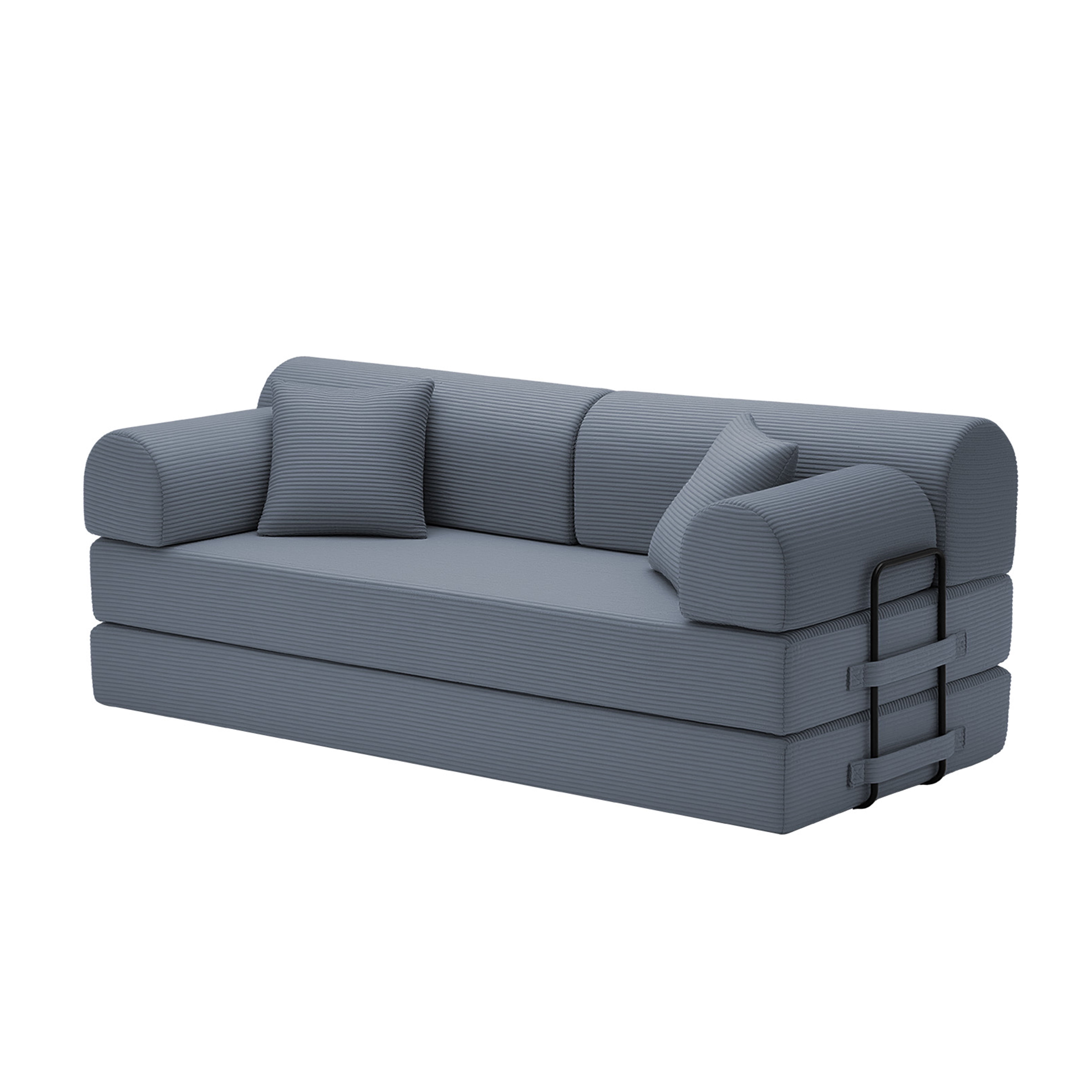 Leumius 79" Convertible Futon Sofa Bed, Boneless Couch for Living Room, Corduroy Folding Mattress Couch with Fixed-Shape Frame, Floor Sofa Lounge Couch with 2 Pillows, No Assembly,Dark Gray