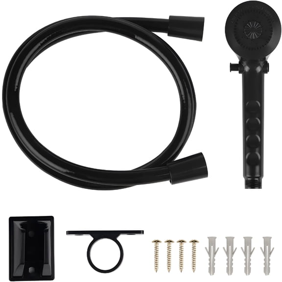 HIBIBUD Rv Shower Head with Hose - Non-Metallic Outdoor Rv Shower Kits Replacement with Pause Function for Rvs, Fifth Wheels, Motor Homes, Travel Trailers, Campers, Boats, Black