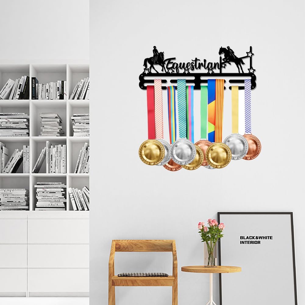 Equestrianism Medal Hanger Display Men Horse Stars Sports Medal Display Rack Awards Ribbon Holder Display Wall Hanging Athlete Gift Load Capacity 10KG Making DIY