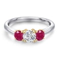 thumbnail image 3 of Gem Stone King 10K Two Tone Gold Lab Grown Diamond and Red Ruby Engagement Ring for Women | 1.20 Cttw | Round 5MM | Gemstone April Birthstone | Size 9, 3 of 6