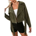 thumbnail image 2 of FOCUSNORM Women’s Juniors Solid Color Corduroy Long Sleeve Short Style Zipper Coat, 2 of 6