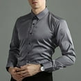 thumbnail image 5 of Lroveb Mens Dress Shirts Non Ironing Elastic Men's Long Sleeved Shirt Lapel Solid Color Button Shirt Grey, 5 of 6