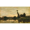 thumbnail image 2 of Daubigny, Charles Francois 24x15 Black Ornate Wood Framed with Double Matting Museum Art Print Titled - Sunset on the River Oise, 2 of 4