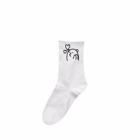 

Simple Soft Black and White Street wear Hip Pop Harajuku College Style Socks Bear Cotton Socks Female Hosiery Mid-tube Sock F