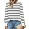 thumbnail image 6 of Sexlip Women Cotton Striped Long Sleeve Tee Casual Crew Neck Tops for Spring and Daily Wear White L, 6 of 6