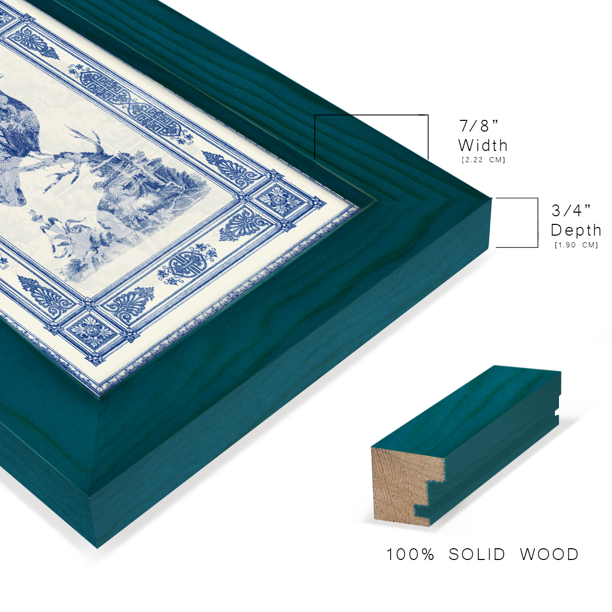 Toile de Jouy I -Framed Print w/glass-Ocean Blue
