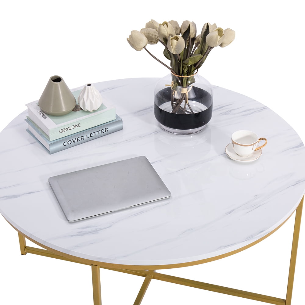 Lowestbest Marble Simple Round Coffee Table, Modern Round Accent Side Coffee Table for Living Room, White Lowestbest Marble Simple Round Coffee Table, Modern Round Accent Side Coffee Table for Living Room, White