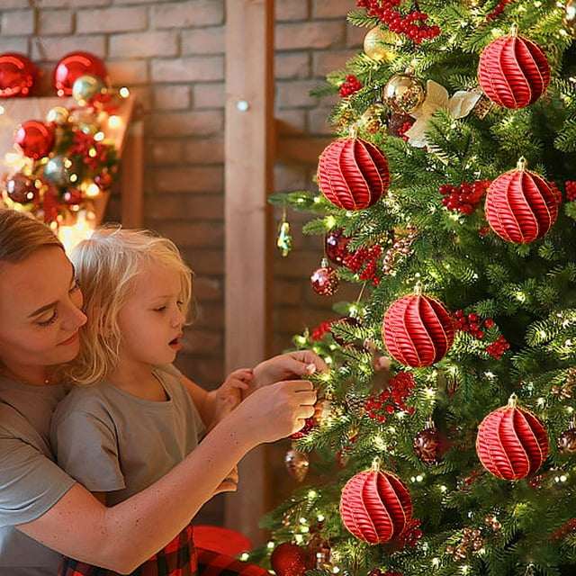 LSLJS Christmas Decorations 8 Piece Flocked Christmas Balls Christmas Decoration SetMultiple Styles of Christmas Tree Decorations Can Be for Other Party Christmas Decorations