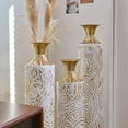 thumbnail image 6 of Floor Metal Vases Decorated White Metal vases Set of 3 gorgeous home decoration large glazed metal vases 24in/28.7in/33.5in height, 6 of 27