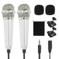 thumbnail image 1 of 2Pcs Mini Microphone, Tiny Microphone with Sponge Cover, Holder and Drawstring Bag Portable(Silver), 1 of 2