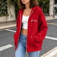 thumbnail image 6 of CBASIHI Womens Zip Up Hoodies with Pockets- Drop Shoulder Casual Trendy Long Sleeve Fall Oversized Sweatshirts Red Size 2XL, 6 of 8