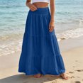 thumbnail image 2 of Wxolcjlv Women's Solid Tiered Maxi Skirt Smocked Waist Gathered Ruffle Layer Flared Silhouette Skirts, 2 of 5