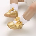thumbnail image 2 of Quealent Baby Mary Jane Flats for Girls with Bowknot Cotton Anti Skid Sole Infant First Walker Princess Dress Crib Wedding Shoes Gold for Size 13, 2 of 9