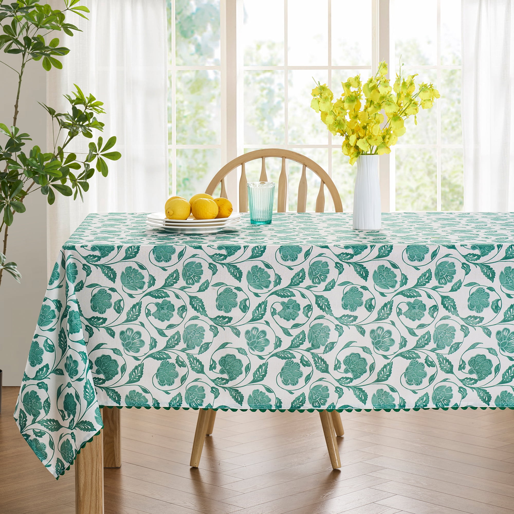 Mainstays by Becky G. & Alejandra Fabric Tablecloth, Green Floral, 60" x 102"