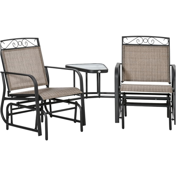 JERFIT 2-Person Patio Glider Swing Chair with Center Table, Outdoor Steel Frame Rocker for Garden, Backyard & Porch, Brown