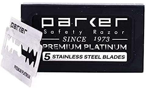 Parker Safety Razor 71R Long Handle Double Edge Safety Razor with 5 Parker Platinum Stainless Steel Razor Blades