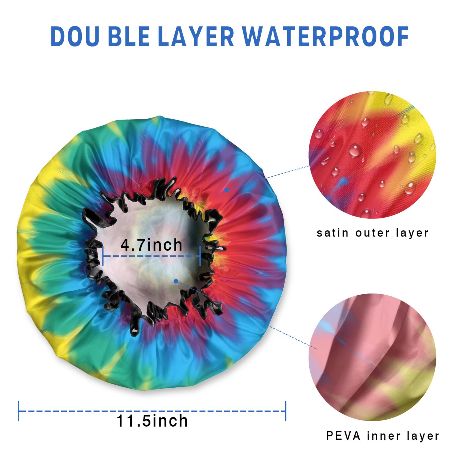 Shower Caps,Colorful Tie Dye Mandala Pattern Waterproof Shower Cap for Women 4 Pieces,Double Reusable Hair Cover for Shower PEVA Elastic Stretch Hem