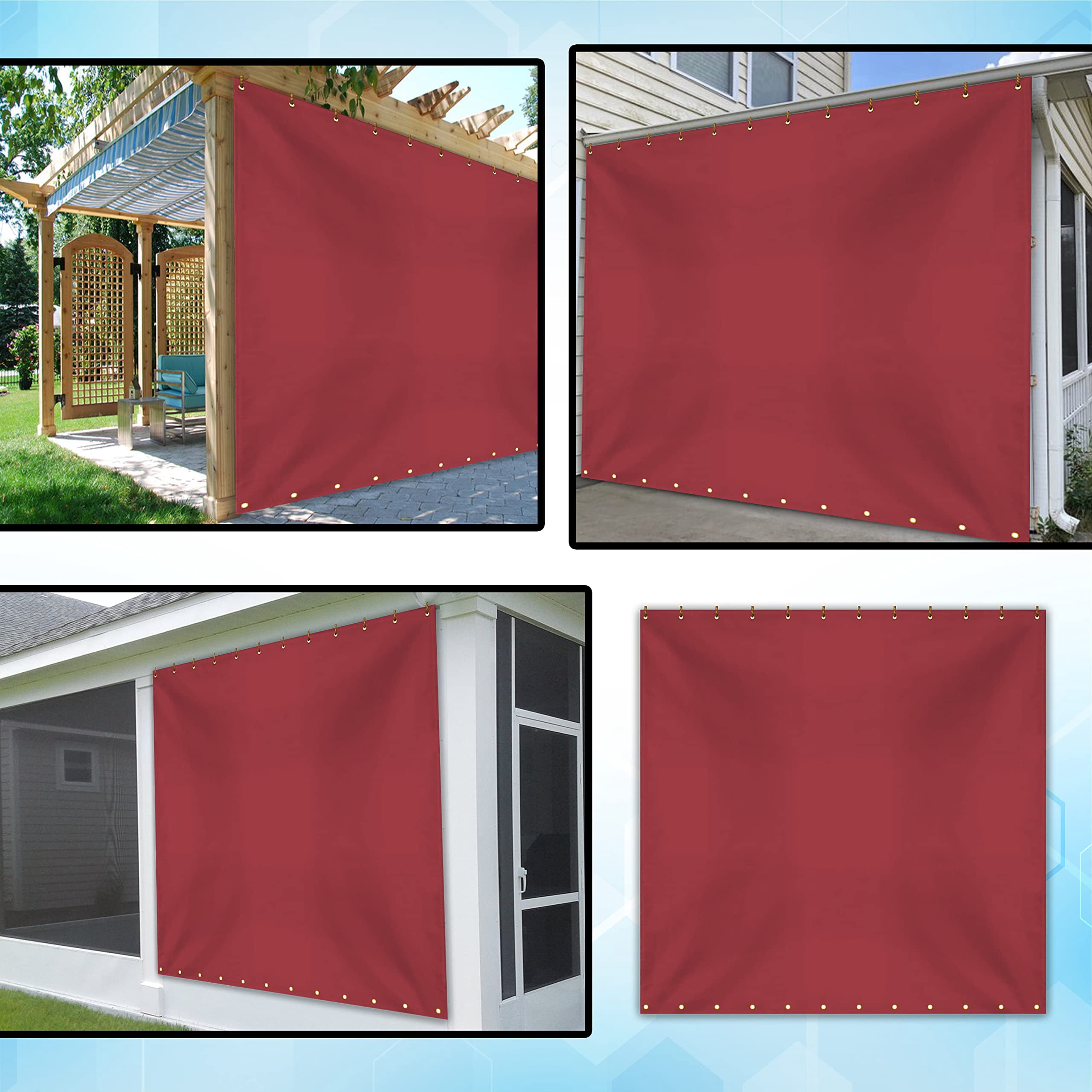 COVERS&ALL Outdoor Vinyl Curtain for Patio Furniture 18 Oz, Weather Resistant Patio Blackout Drapes for Dining Room Window with Rustproof Grommets for Pergola, Porch, Gazebos (10' H x 7' W, Red)
