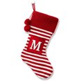 thumbnail image 1 of Medias navideñas bordadas con monograma inicial de 15,8 x 7,8 pulgadas, medias navideñas tejidas a rayas con letras rojas, blancas y verdes para decoración familiar, fiestas y chimeneas de Navidad., 1 of 5