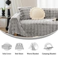 thumbnail image 5 of WOOW DEPOT Warm Faux Rabbit Fur Sofa Cover Machine Washable, Thick Throw Blanket L Shape Slipcover for 2 - 3 Cushion Couch, Light Gray 71"x118", 5 of 9